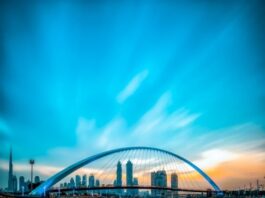 Morning view of Dubai water canal