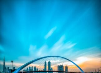 Morning view of Dubai water canal