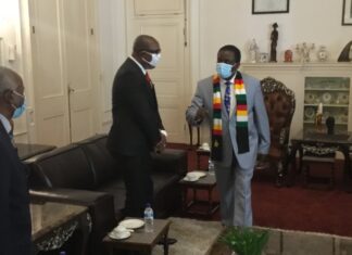 Former MDC officials and founding member Obert Gutu and James Makore meet President Mnangagwa at State House after dumping the opposition movement to join the ruling Zanu-PF
