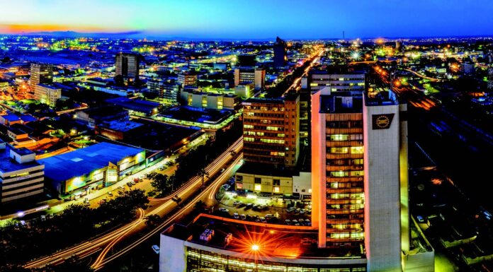 An aerial view of the CBD of Lusaka