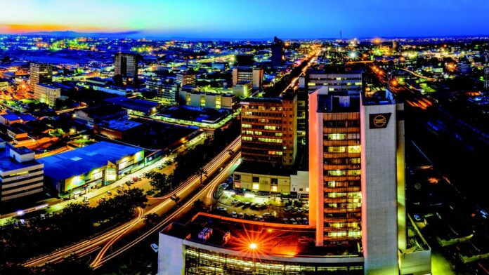 An aerial view of the CBD of Lusaka