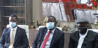 Advocate Thabani Mpofu flanked lawyer Tendai Biti and Dr Musa Kika during a press conference in Harare